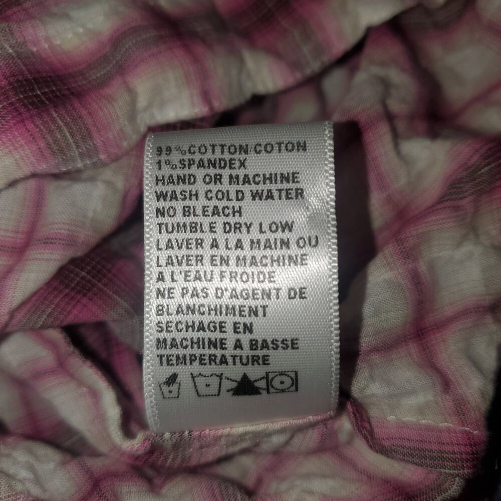 Standard James Perse Textured Crinkle Plaid Button Up Shirt Pink XL (fits L) - Picture 6 of 8